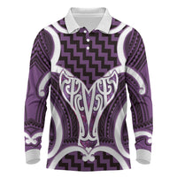 Aotearoa Atua Tangaroa Personalised Long Sleeve Polo Shirt God Of The Sea Maori Whale Tail Purple