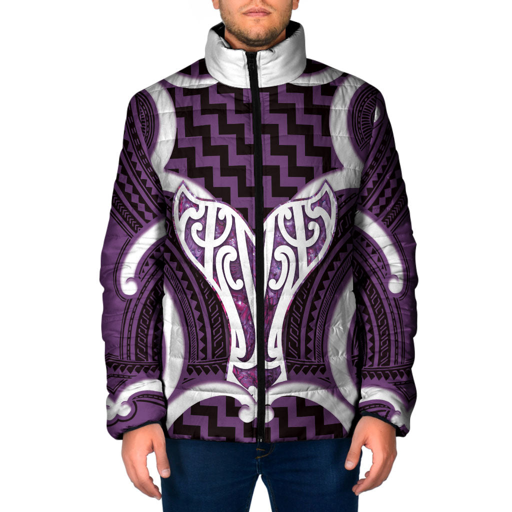 Aotearoa Atua Tangaroa Personalised Padded Jacket God Of The Sea Maori Whale Tail Purple