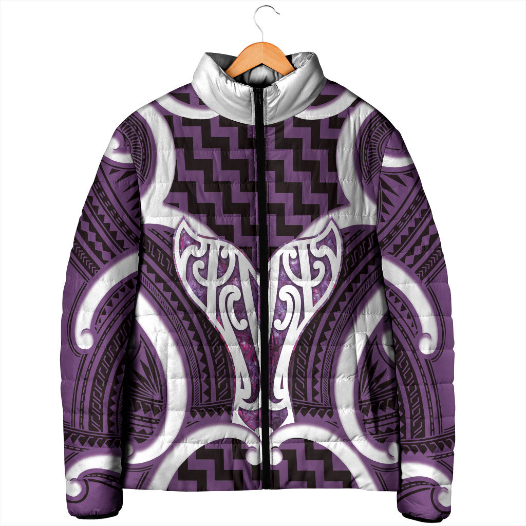 Aotearoa Atua Tangaroa Personalised Padded Jacket God Of The Sea Maori Whale Tail Purple
