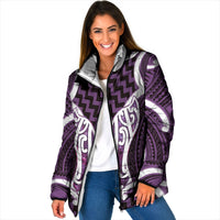 Aotearoa Atua Tangaroa Personalised Padded Jacket God Of The Sea Maori Whale Tail Purple
