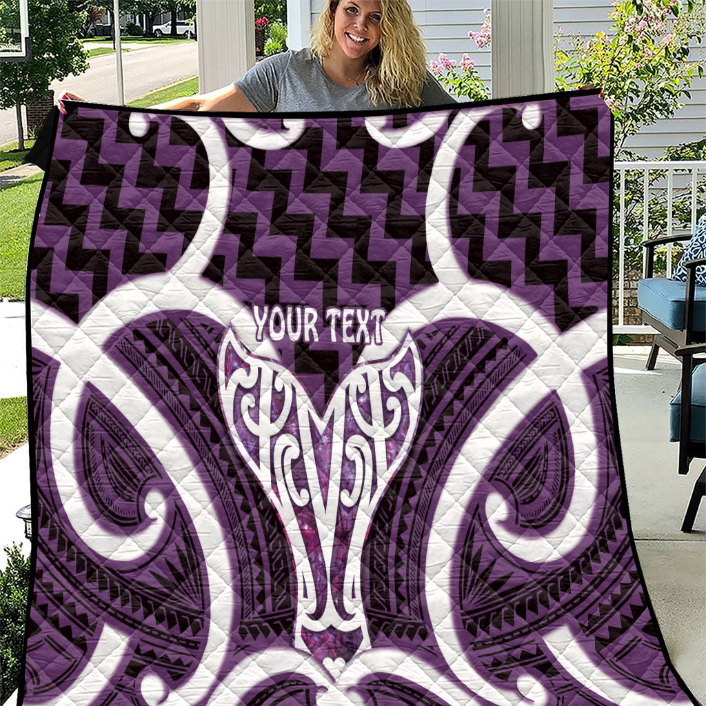 Aotearoa Atua Tangaroa Personalised Quilt God Of The Sea Maori Whale Tail Purple