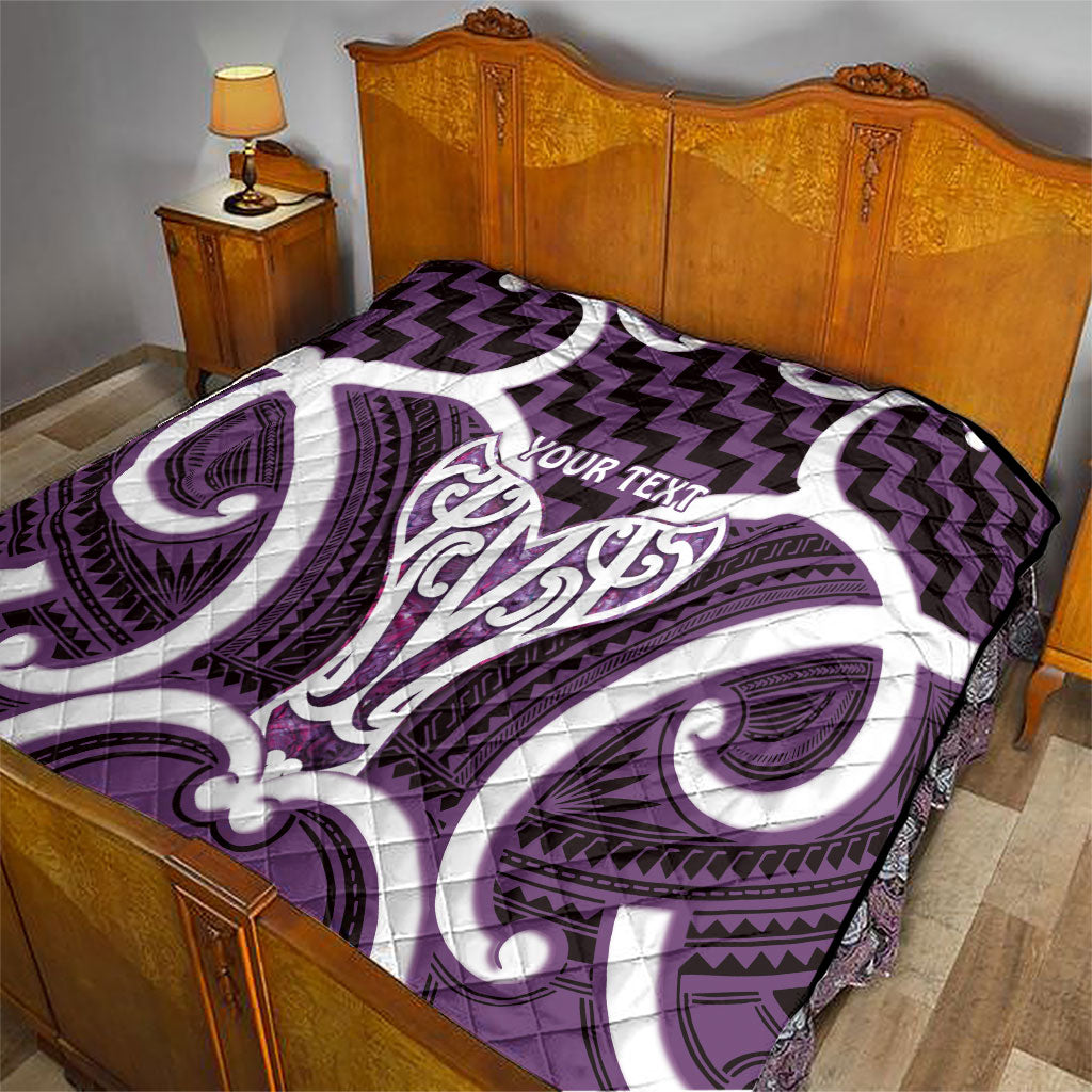 Aotearoa Atua Tangaroa Personalised Quilt God Of The Sea Maori Whale Tail Purple