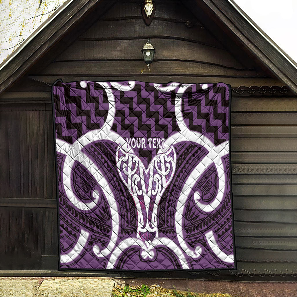 Aotearoa Atua Tangaroa Personalised Quilt God Of The Sea Maori Whale Tail Purple