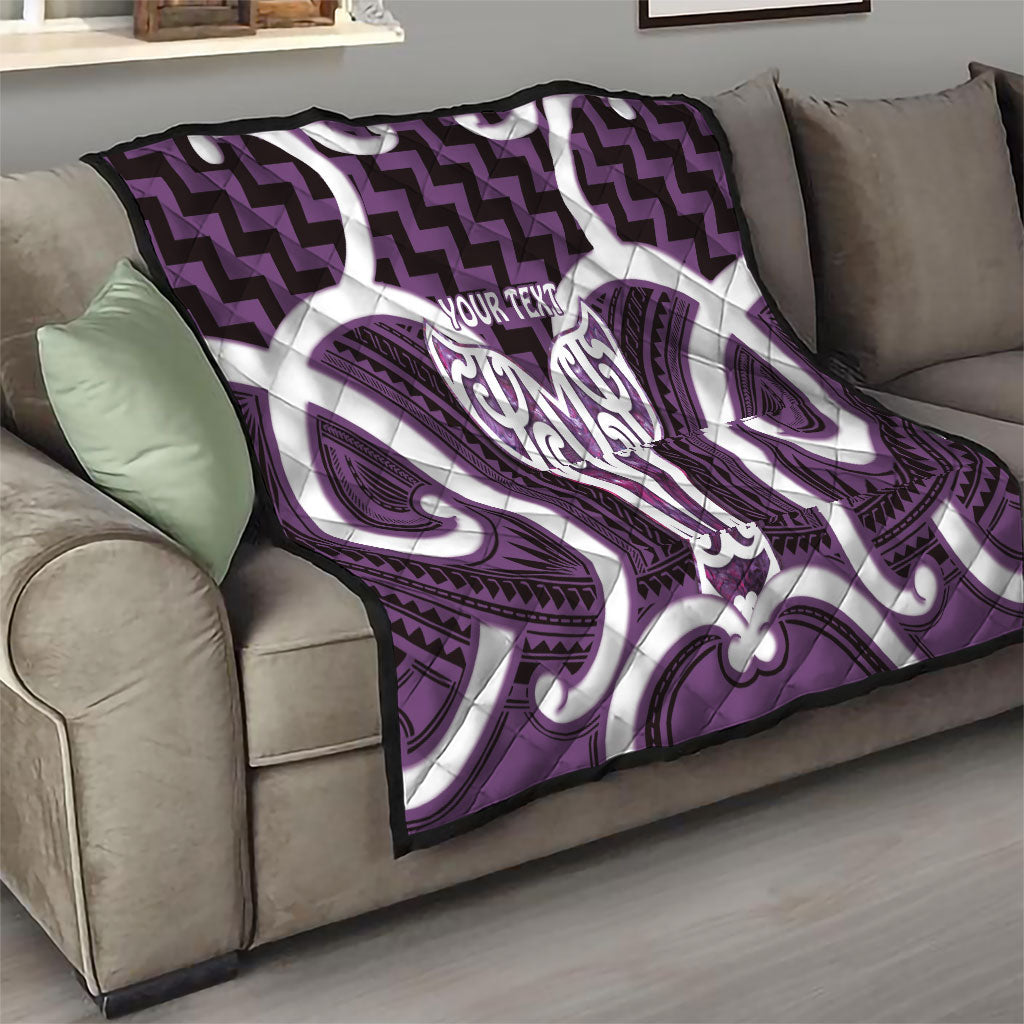 Aotearoa Atua Tangaroa Personalised Quilt God Of The Sea Maori Whale Tail Purple