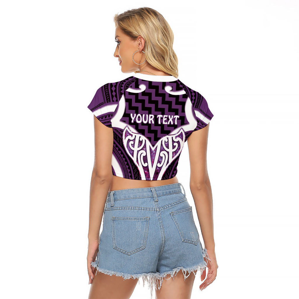 Aotearoa Atua Tangaroa Personalised Raglan Cropped T Shirt God Of The Sea Maori Whale Tail Purple
