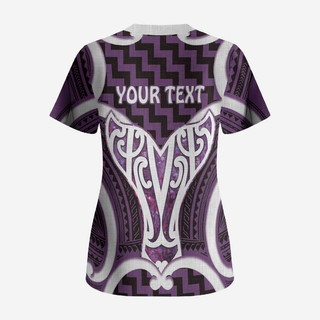 Aotearoa Atua Tangaroa Personalised Scrub Top God Of The Sea Maori Whale Tail Purple