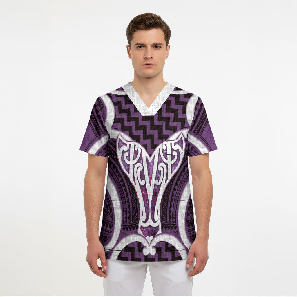 Aotearoa Atua Tangaroa Personalised Scrub Top God Of The Sea Maori Whale Tail Purple