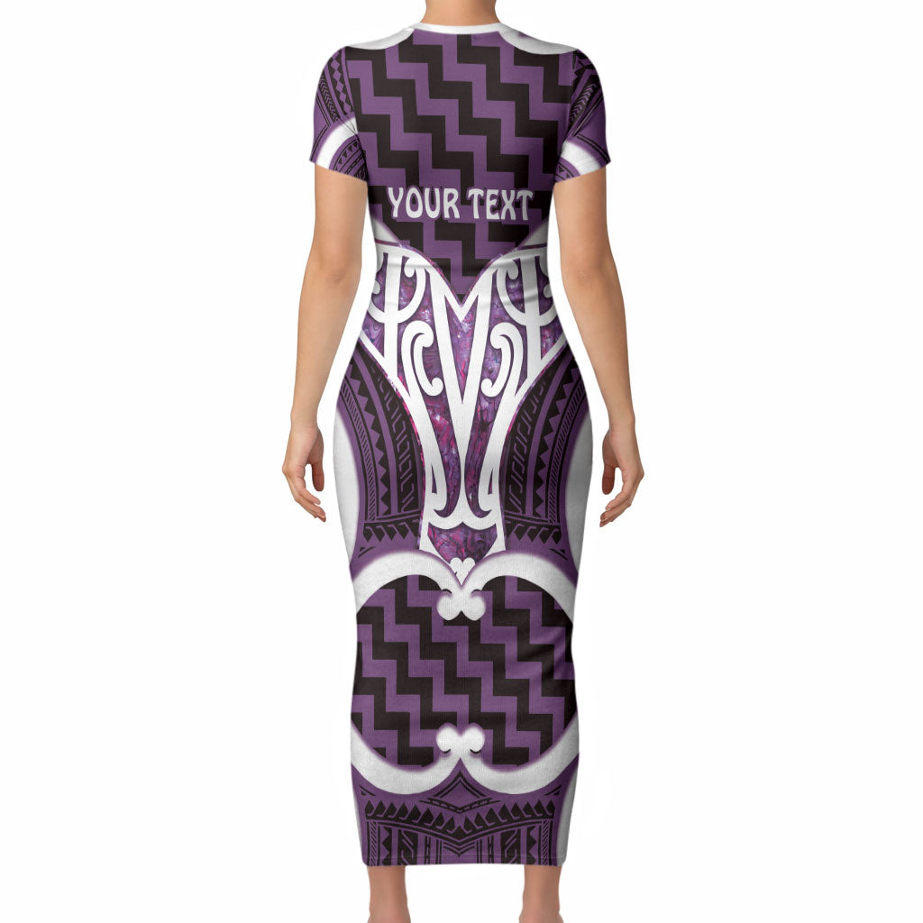 Aotearoa Atua Tangaroa Personalised Short Sleeve Bodycon Dress God Of The Sea Maori Whale Tail Purple