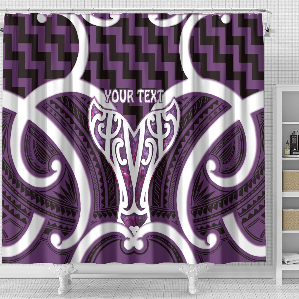 Aotearoa Atua Tangaroa Personalised Shower Curtain God Of The Sea Maori Whale Tail Purple