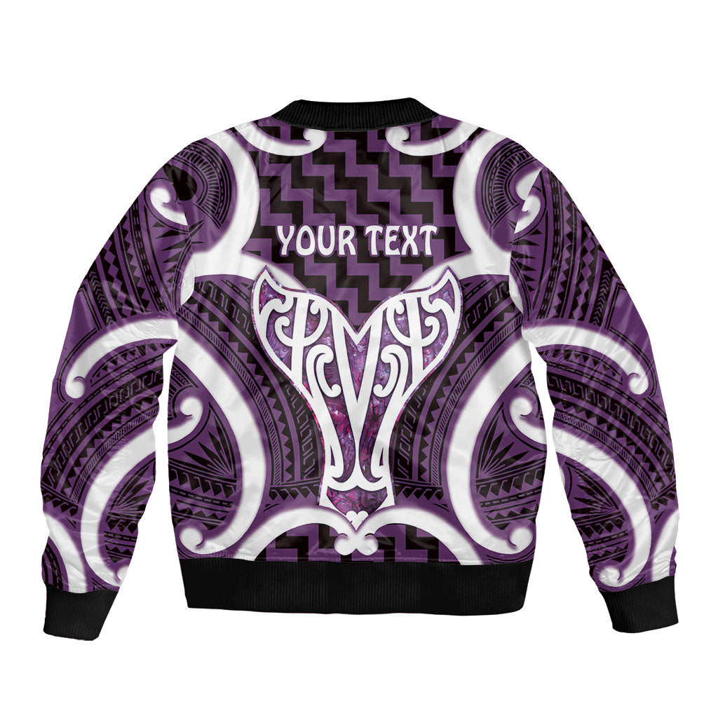 Aotearoa Atua Tangaroa Personalised Sleeve Zip Bomber Jacket God Of The Sea Maori Whale Tail Purple