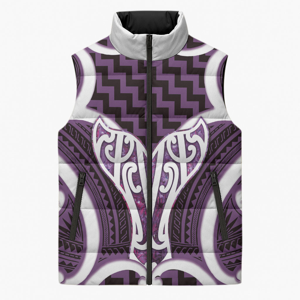 Aotearoa Atua Tangaroa Personalised Sleeveless Puffer Jacket God Of The Sea Maori Whale Tail Purple