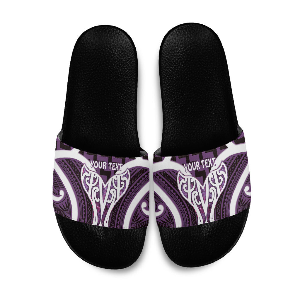 Aotearoa Atua Tangaroa Personalised Slide Sandals God Of The Sea Maori Whale Tail Purple