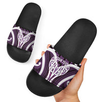 Aotearoa Atua Tangaroa Personalised Slide Sandals God Of The Sea Maori Whale Tail Purple