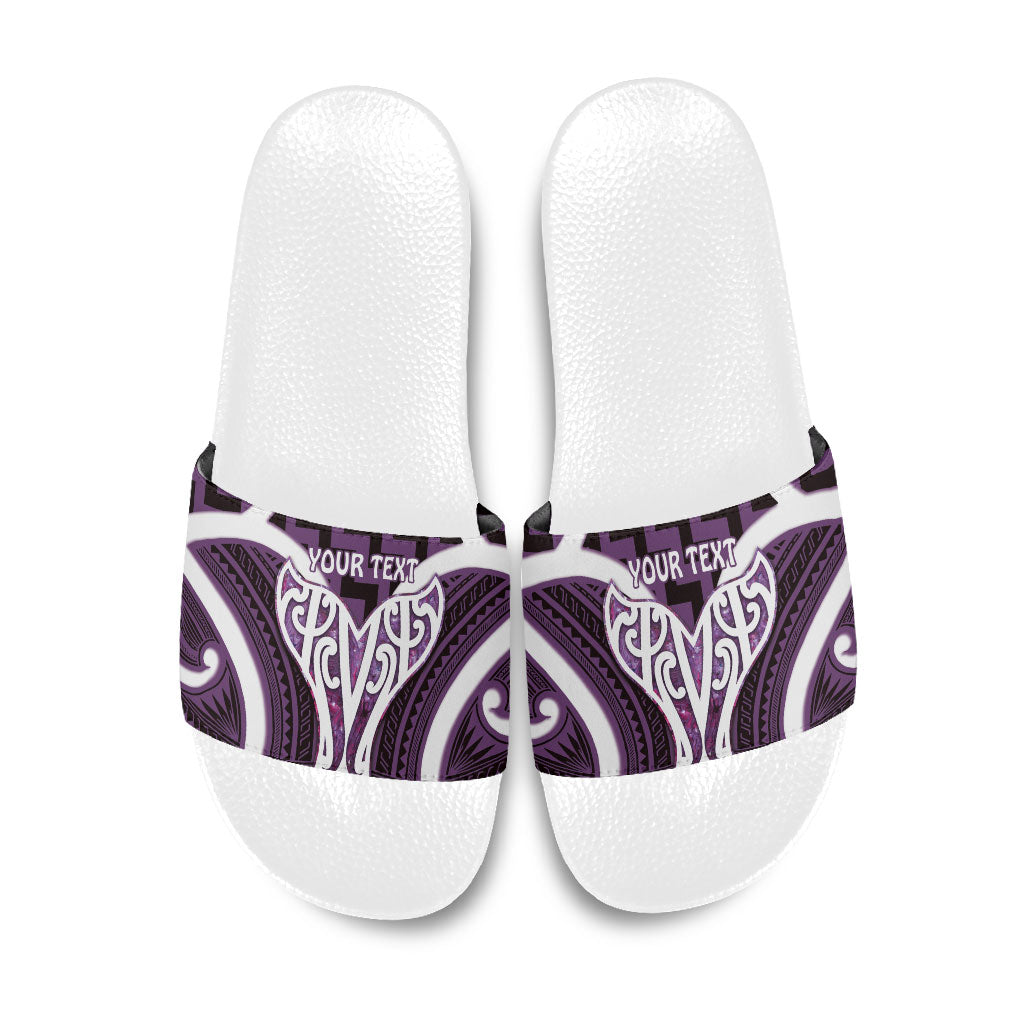 Aotearoa Atua Tangaroa Personalised Slide Sandals God Of The Sea Maori Whale Tail Purple