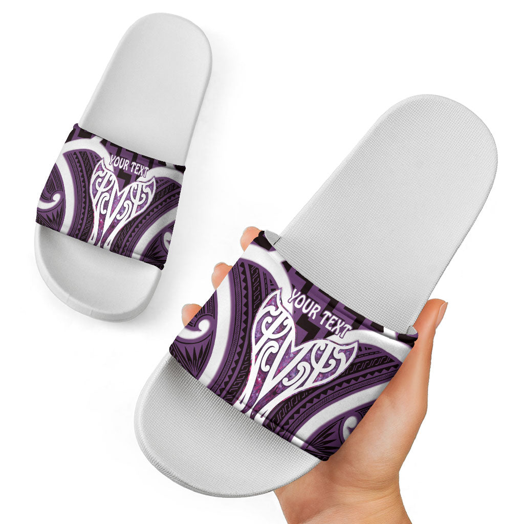 Aotearoa Atua Tangaroa Personalised Slide Sandals God Of The Sea Maori Whale Tail Purple