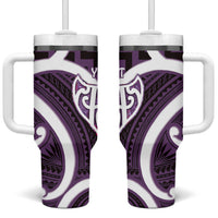 Aotearoa Atua Tangaroa Personalised Tumbler With Handle God Of The Sea Maori Whale Tail Purple