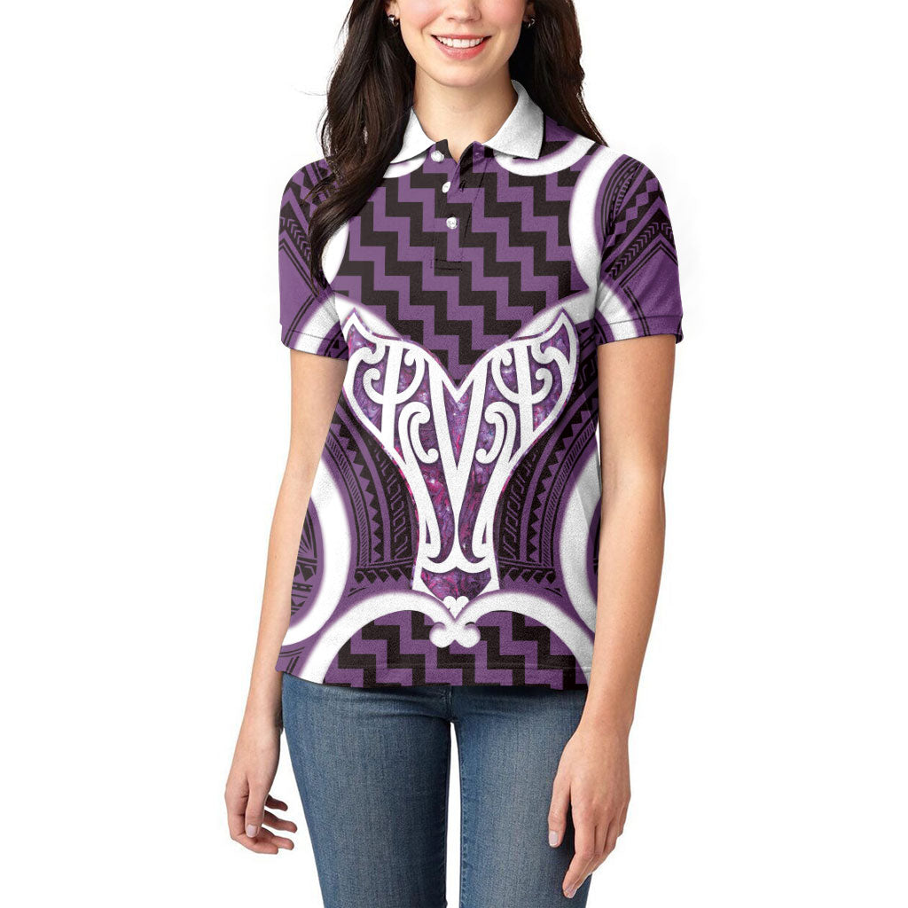 Aotearoa Atua Tangaroa Personalised Women Polo Shirt God Of The Sea Maori Whale Tail Purple