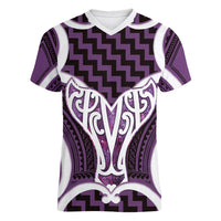 Aotearoa Atua Tangaroa Personalised Women V-Neck T-Shirt God Of The Sea Maori Whale Tail Purple