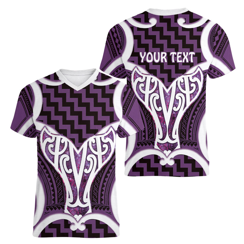 Aotearoa Atua Tangaroa Personalised Women V-Neck T-Shirt God Of The Sea Maori Whale Tail Purple