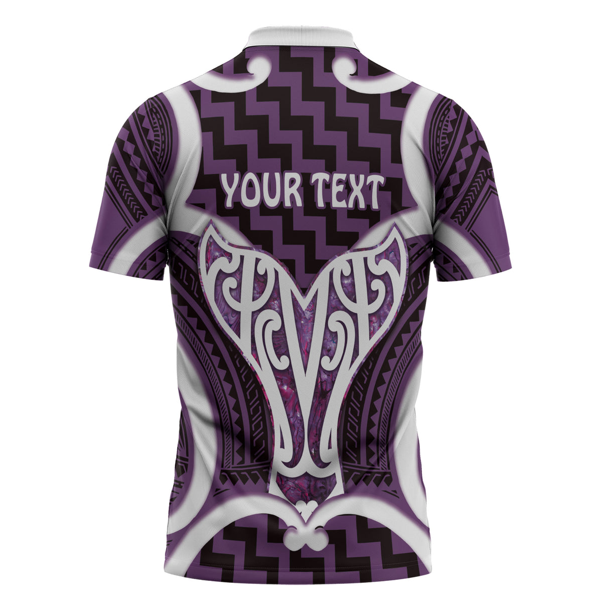 Aotearoa Atua Tangaroa Personalised Zipper Polo Shirt God Of The Sea Maori Whale Tail Purple