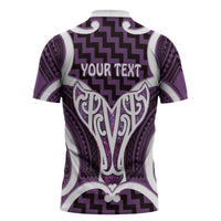 Aotearoa Atua Tangaroa Personalised Zipper Polo Shirt God Of The Sea Maori Whale Tail Purple