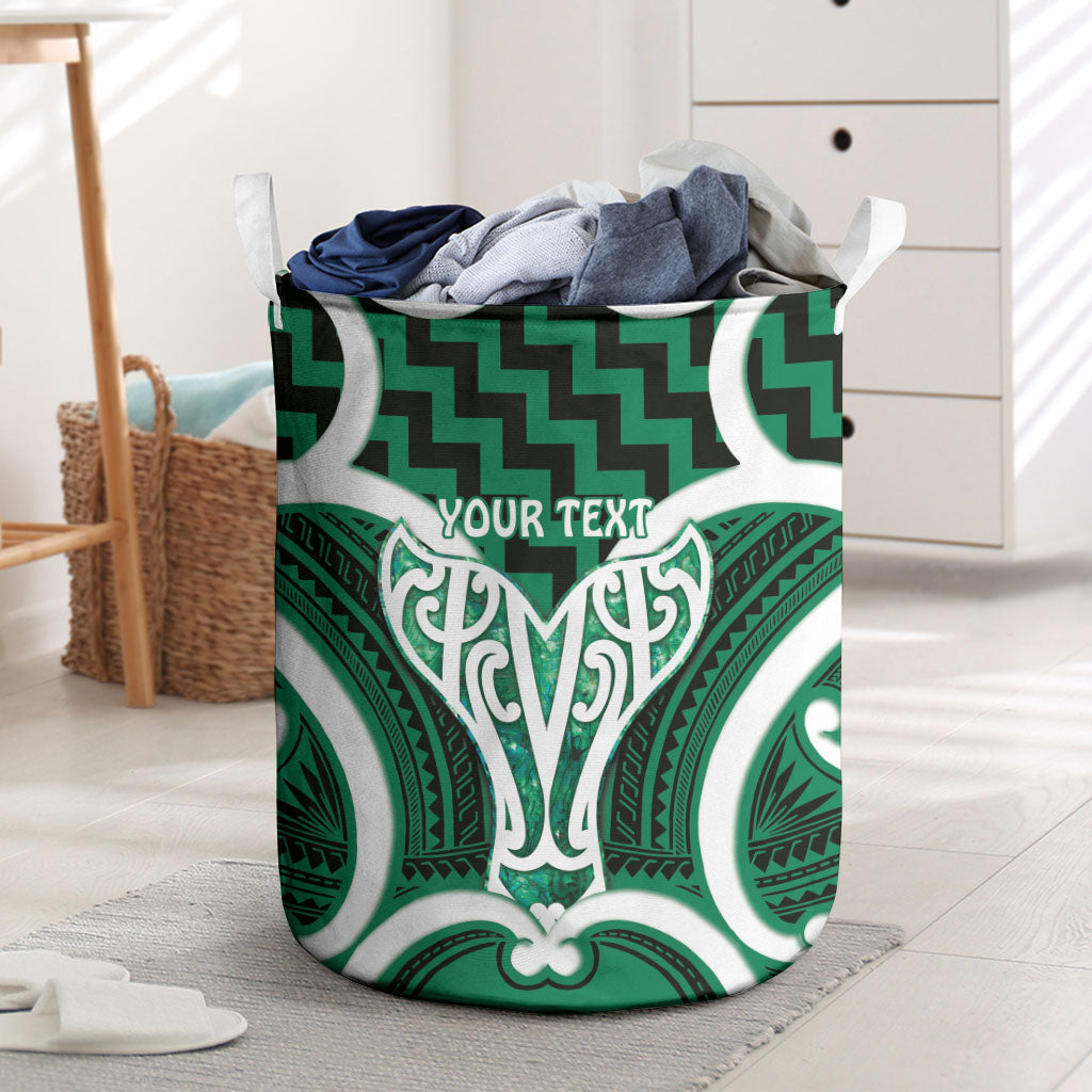 Aotearoa Atua Tangaroa Personalised Laundry Basket God Of The Sea Maori Whale Tail Green