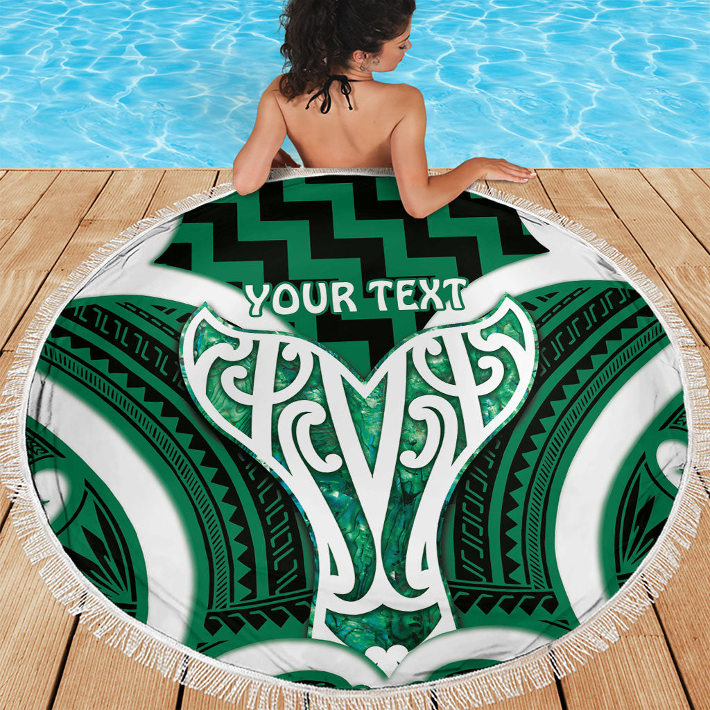 Aotearoa Atua Tangaroa Personalised Beach Blanket God Of The Sea Maori Whale Tail Green