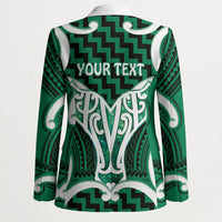 Aotearoa Atua Tangaroa Personalised Blazer God Of The Sea Maori Whale Tail Green