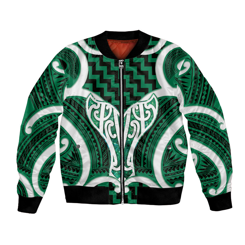 Aotearoa Atua Tangaroa Personalised Bomber Jacket God Of The Sea Maori Whale Tail Green
