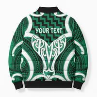 Aotearoa Atua Tangaroa Personalised Bomber Puffer Jacket God Of The Sea Maori Whale Tail Green