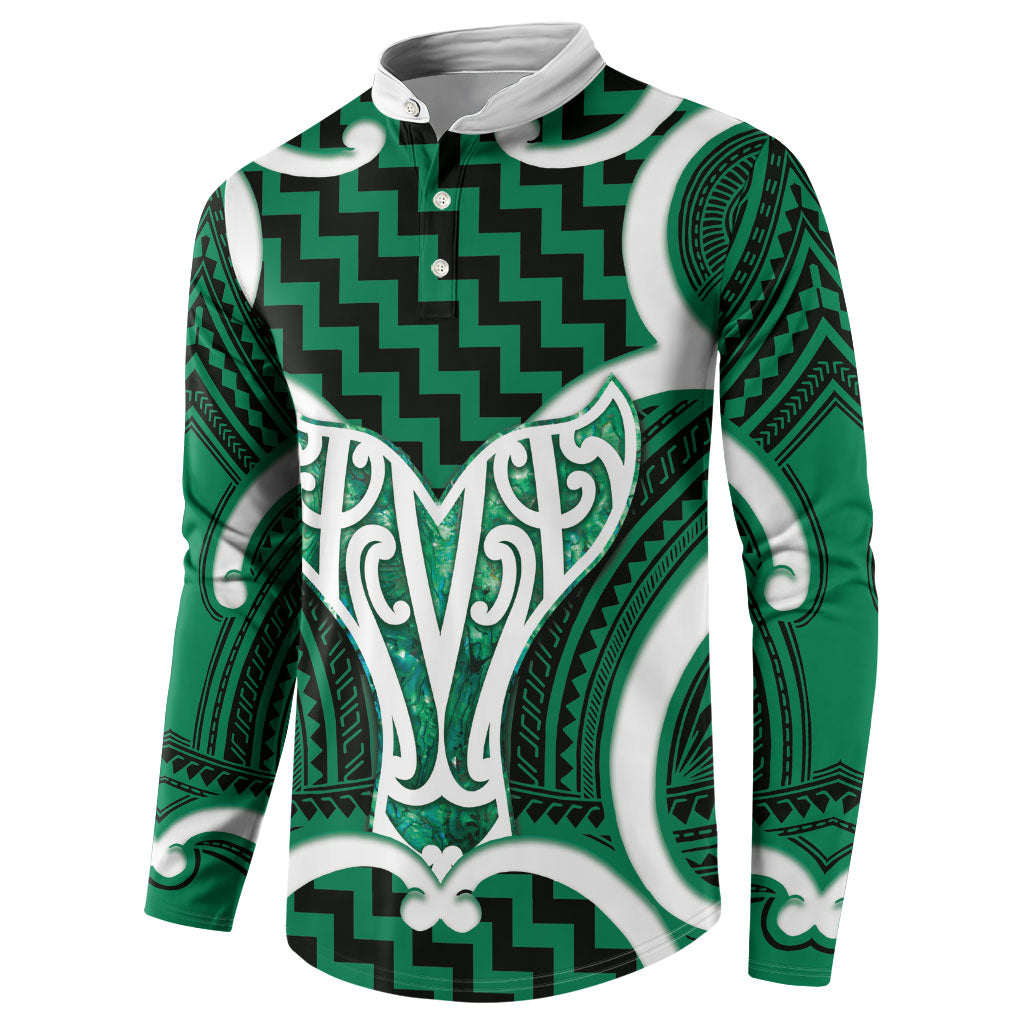 Aotearoa Atua Tangaroa Personalised Button Sweatshirt God Of The Sea Maori Whale Tail Green