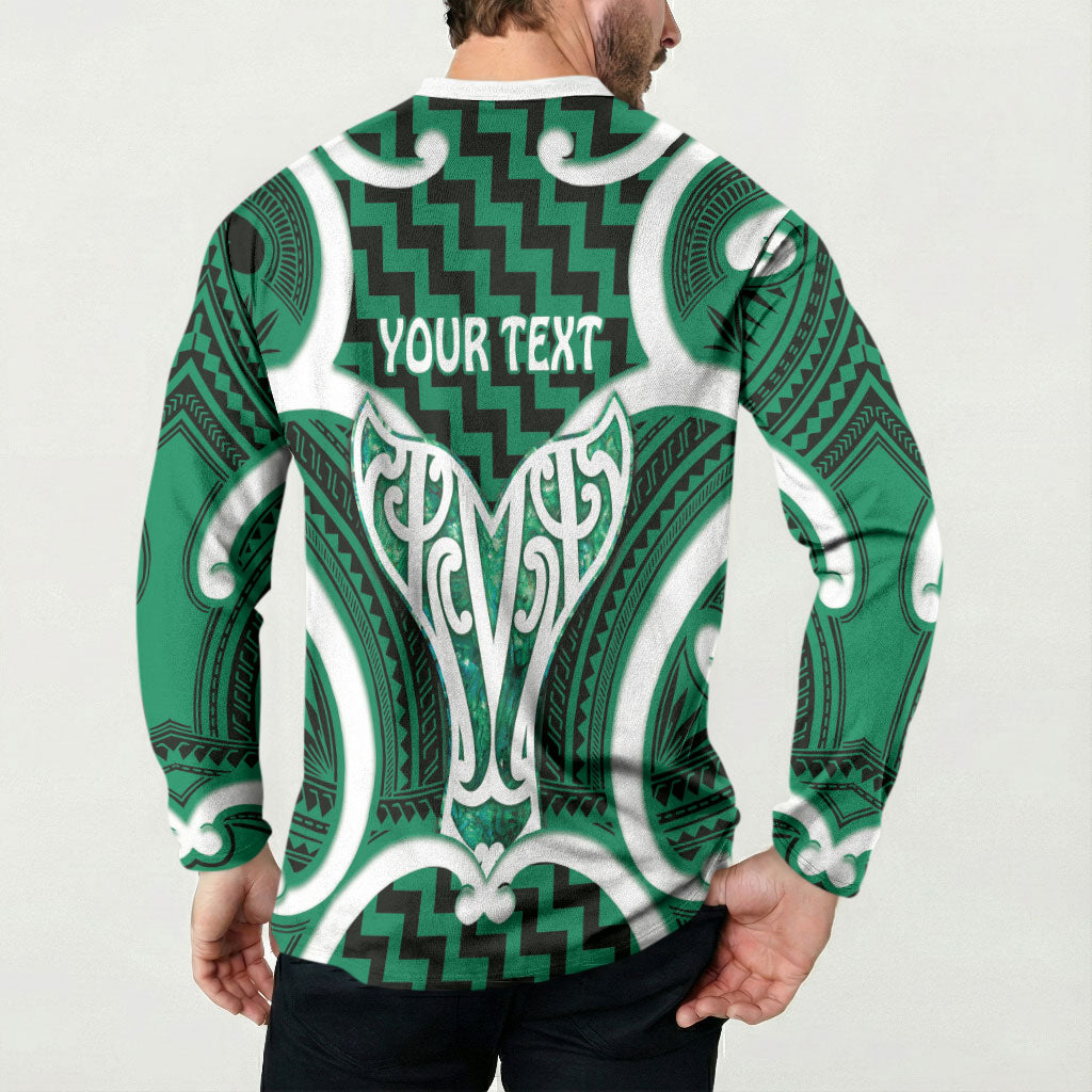 Aotearoa Atua Tangaroa Personalised Button Sweatshirt God Of The Sea Maori Whale Tail Green