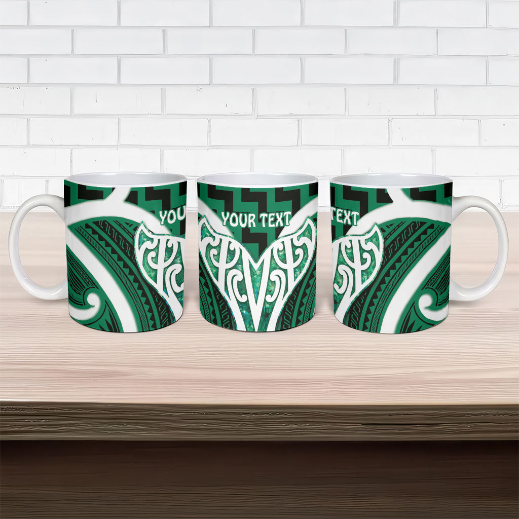 Aotearoa Atua Tangaroa Personalised Ceramic Mug God Of The Sea Maori Whale Tail Green
