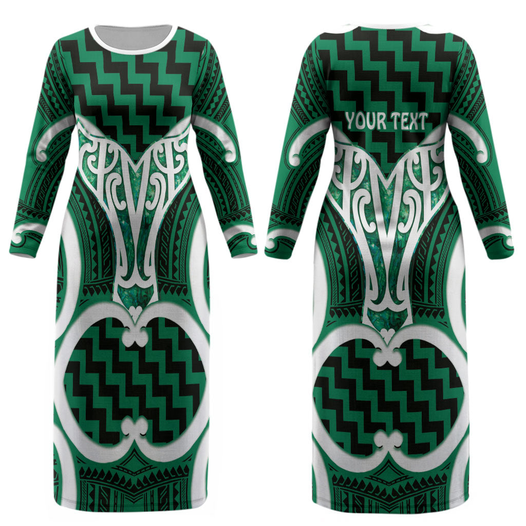 Aotearoa Atua Tangaroa Personalised Couples Matching Long Sleeve Bodycon Dress and Long Sleeve Button Shirt God Of The Sea Maori Whale Tail Green