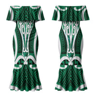 Aotearoa Atua Tangaroa Personalised Couples Matching Mermaid Dress and Long Sleeve Button Shirt God Of The Sea Maori Whale Tail Green