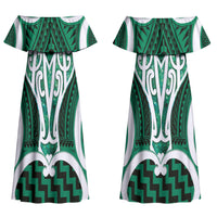 Aotearoa Atua Tangaroa Personalised Couples Matching Off Shoulder Maxi Dress and Hawaiian Shirt God Of The Sea Maori Whale Tail Green