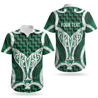 Aotearoa Atua Tangaroa Personalised Couples Matching Off Shoulder Short Dress and Hawaiian Shirt God Of The Sea Maori Whale Tail Green