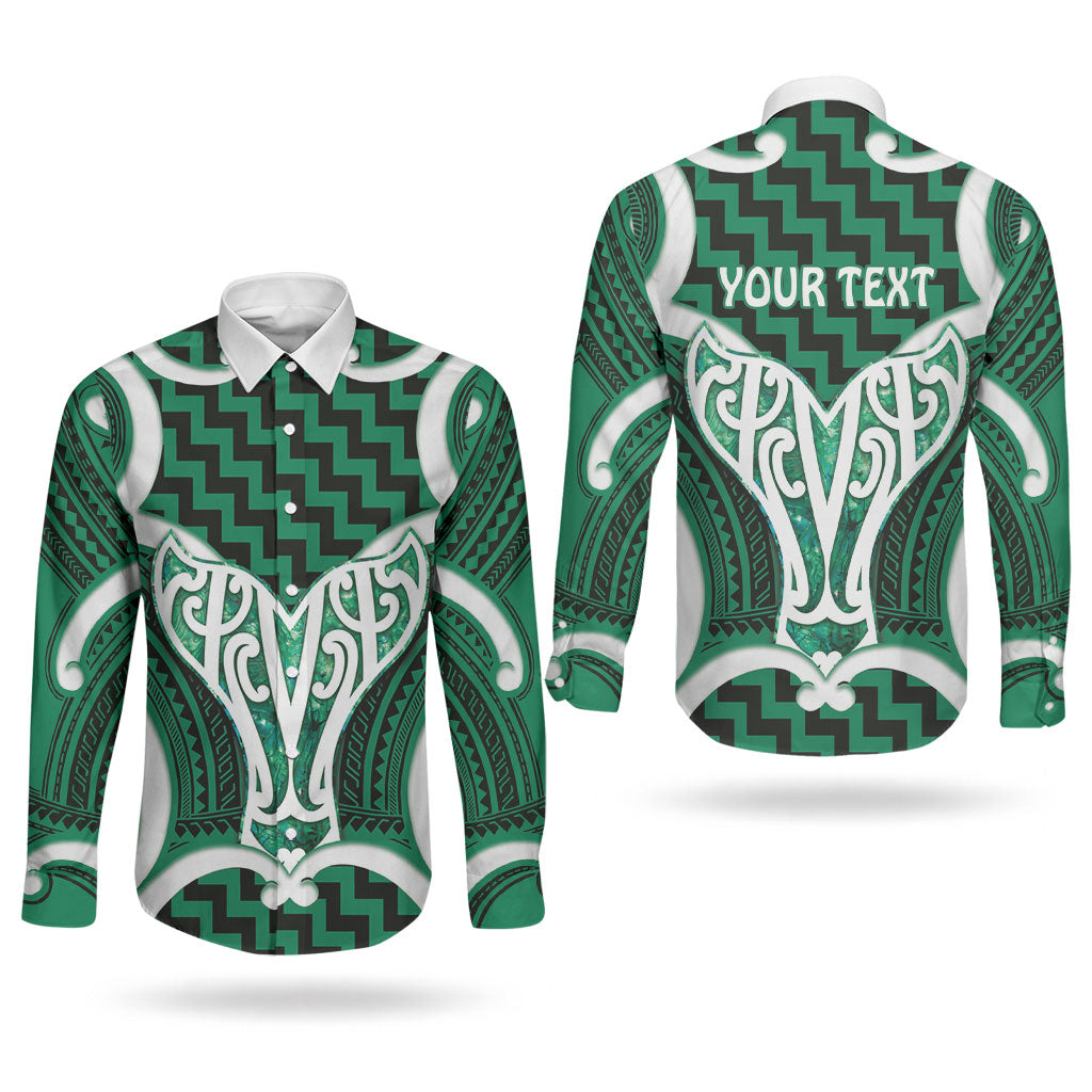 Aotearoa Atua Tangaroa Personalised Couples Matching Off The Shoulder Long Sleeve Dress and Long Sleeve Button Shirt God Of The Sea Maori Whale Tail Green