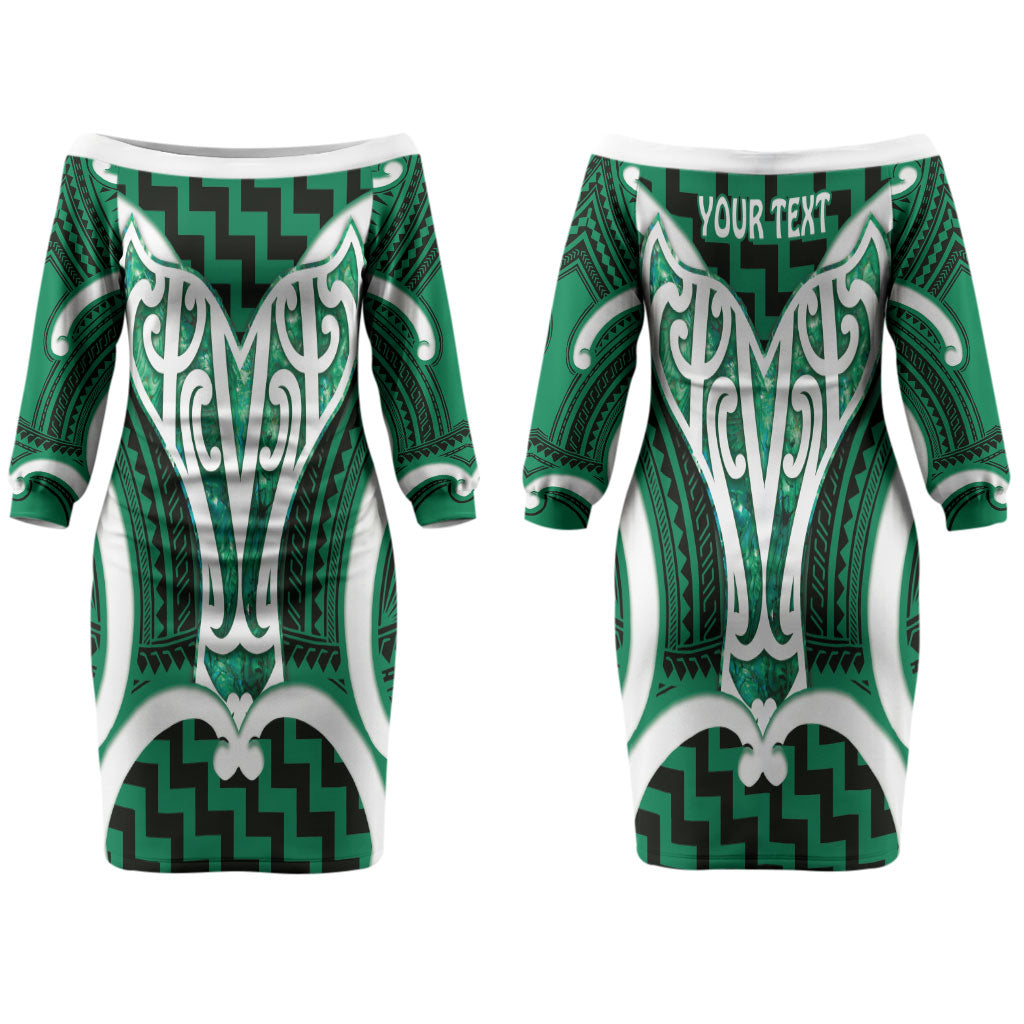 Aotearoa Atua Tangaroa Personalised Couples Matching Off The Shoulder Long Sleeve Dress and Long Sleeve Button Shirt God Of The Sea Maori Whale Tail Green
