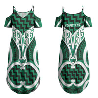 Aotearoa Atua Tangaroa Personalised Couples Matching Summer Maxi Dress and Long Sleeve Button Shirt God Of The Sea Maori Whale Tail Green