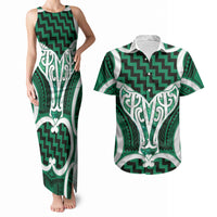Aotearoa Atua Tangaroa Personalised Couples Matching Tank Maxi Dress and Hawaiian Shirt God Of The Sea Maori Whale Tail Green