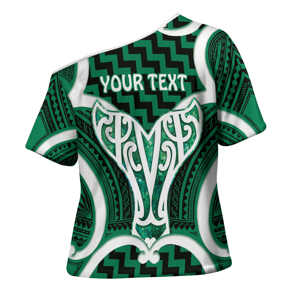 Aotearoa Atua Tangaroa Personalised Cross Shoulder Shirt God Of The Sea Maori Whale Tail Green