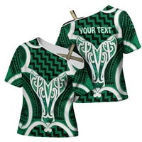 Aotearoa Atua Tangaroa Personalised Cross Shoulder Shirt God Of The Sea Maori Whale Tail Green