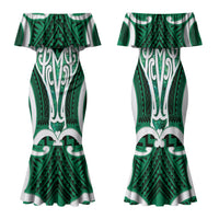 Aotearoa Atua Tangaroa Personalised Family Matching Mermaid Dress and Hawaiian Shirt God Of The Sea Maori Whale Tail Green