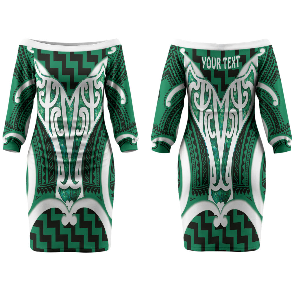 Aotearoa Atua Tangaroa Personalised Family Matching Off The Shoulder Long Sleeve Dress and Hawaiian Shirt God Of The Sea Maori Whale Tail Green