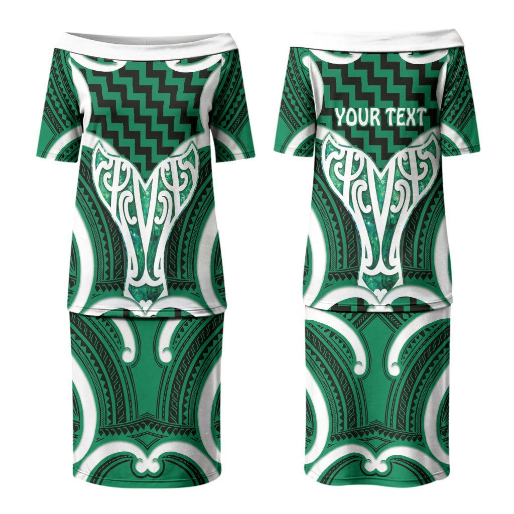 Aotearoa Atua Tangaroa Personalised Family Matching Puletasi and Hawaiian Shirt God Of The Sea Maori Whale Tail Green