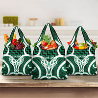 Aotearoa Atua Tangaroa Personalised Grocery Bag God Of The Sea Maori Whale Tail Green