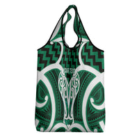 Aotearoa Atua Tangaroa Personalised Grocery Bag God Of The Sea Maori Whale Tail Green