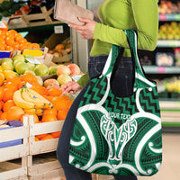 Aotearoa Atua Tangaroa Personalised Grocery Bag God Of The Sea Maori Whale Tail Green