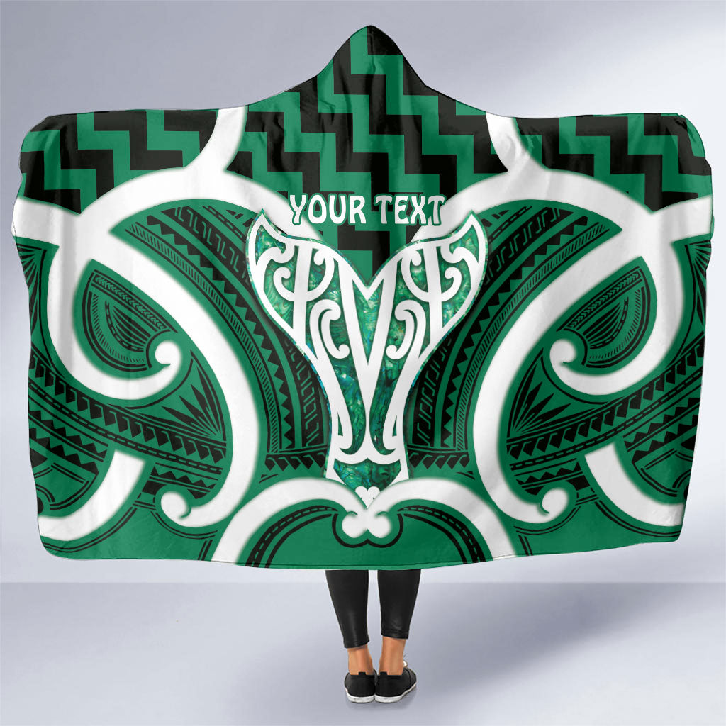 Aotearoa Atua Tangaroa Personalised Hooded Blanket God Of The Sea Maori Whale Tail Green